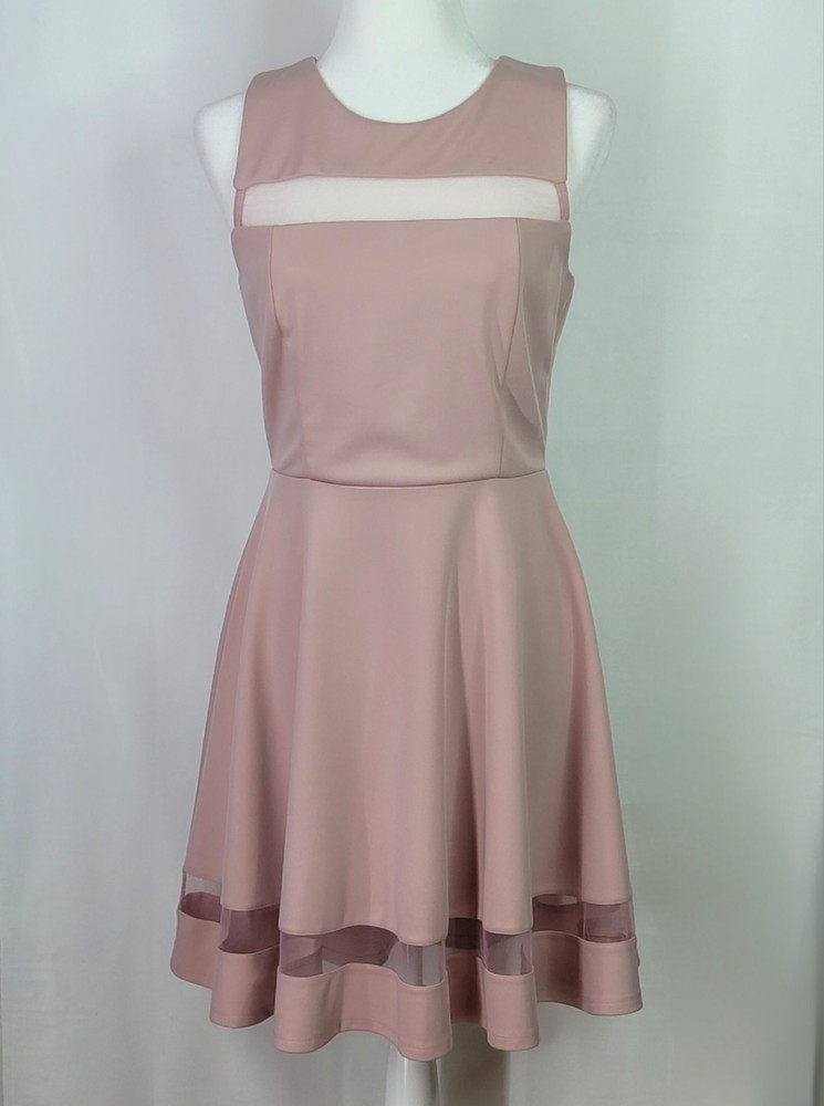 LULUS Social Circle Mauve Pink Mesh Skater Fit & Flare Sleeveless Dress Size Med
