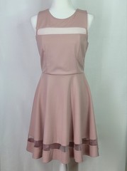 LULUS Social Circle Mauve Pink Mesh Skater Fit & Flare Sleeveless Dress Size Med