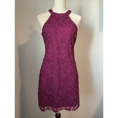 Lulus Womens Love Poem Magenta Lace Mini Dress Halter Neckline Large