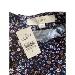 LOFT Women&rsquo;s Size 4 Navy Ditsy Floral Mock Neck Mini Dress Long Sleeve NWT