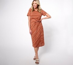 Anybody Regular Printed Stripe Tie Front Knit Dress Coconut Shell 1X New