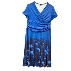 Blue Maxi Skull Print Wrap Front Bodice Dress Short Sleeves Women&rsquo;s Size XL
