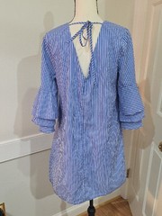 Bleuh Ciel Blue and White Vertical Pinstriped Bell Sleeve Tunic Dress – Size M