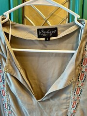b.Boutique Taupe Embroidered Boho Tunic Dress Tassel Split V-Neck Size S