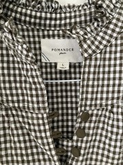 NWOT Pomander Place Brown White Gingham Linen Cotton Babydoll Puff Sleeve Sz L