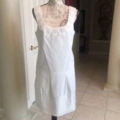 Vertigo Paris -Crisp White Cotton Shift Dress Jeweled Neckline Sz. L