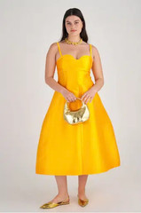 OROTON – SILK BLEND MIDI DRESS – YELLOW – AU 14 / 10 US – DETACHABLE STRAPS