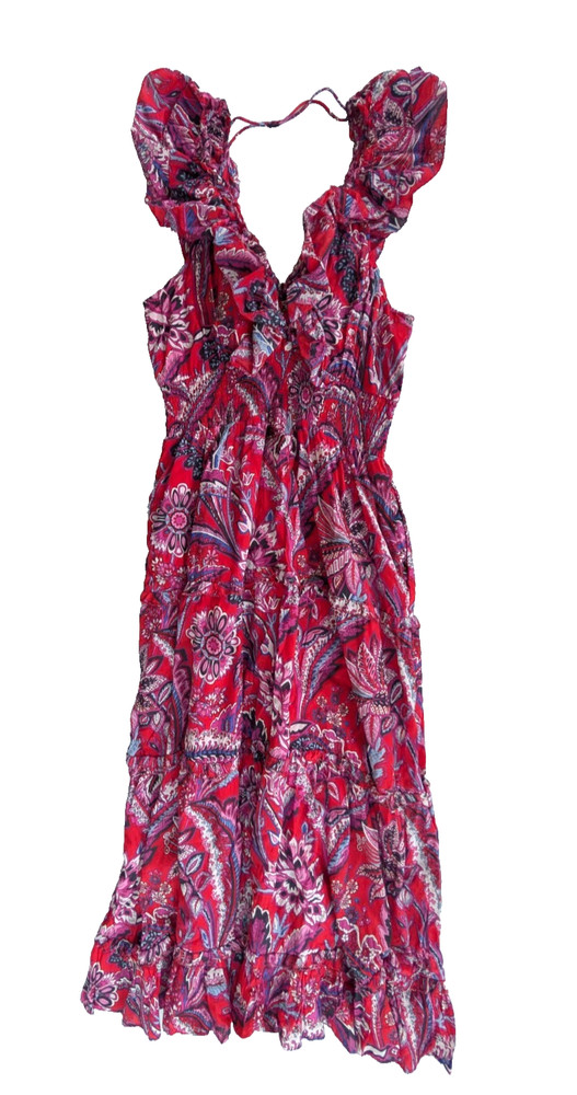 Caroline Constas Floral Maxi Dress Pink Red Paisley Smocked Cotton Women&rsquo;s L
