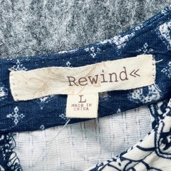 Rewind Fit Flare Dress Womens L Navy Blue Keyhole Back Boho Preppy Mediterranean