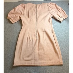 Aqua Pink Cotton Twill Puff Sleeve Mini Dress Size M Round Neck Zip Back Peach