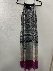 Geometric Maxi Dress Sleeveless Keyhole Back Size M Sheer Lined Aztec Colorful