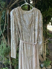 VTG Swee Lo XL 100% Silk Beaded Sequin Champagne Art Deco Evening Dress Belt