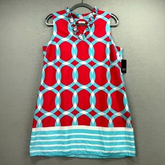 Crown & Ivy Mini Sheath Dress Womens Petite 12 Multi Geometric Ruffle V-Neck NEW