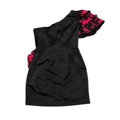 IvaNova Designer One Sleeve Black With Red Ruffle Cocktail Party Mini Dress SZ 4