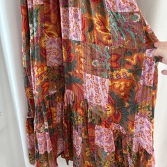 BANJANAN Ruffle Tiered Patchwork Floral Print Maxi Dress Multi Asymmetrical M