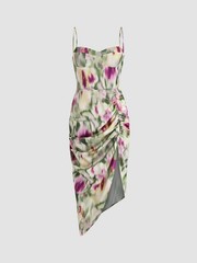 Illusion Ruched Midi Dress