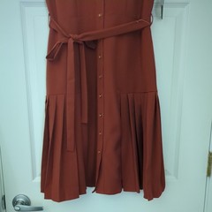 NWT Sharagano Women’s Sleeveless Pleated Shirt Dress Size 4 Rust Orange