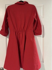 White House Black Market Red Solid Button-Front Shirt Dress Roll Tab Sz 6