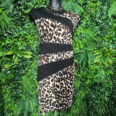Spin Dress Women 3XL Black Leopard Round Neck Sheath Stretch Fitted 0976