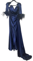 Sherri Hill Blue Satin strapless sweetheart neckline Long Evening Dress Sz 0