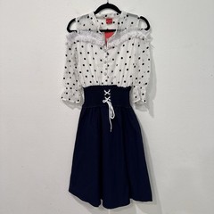 Zola Navy Blue Polka Dot 3/4 Cold Shoulder Sleeve Midi Dress 40/8