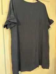 Cotton Bleu Blue Solid V-Neck Button Front Ruffle Sleeve Dress M