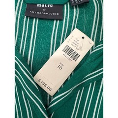 NWT Anthropologie Maeve Martina Belted Shirt Dress Sz 10 Green Striped Coastal