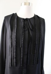 Banana Republic Black Pleated Ruffle Tie Neck Shift Button Front Dress Size XS