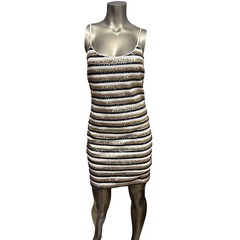 Just Me Womens Striped Sequin Bodycon Mini Dress Gold Navy White Small