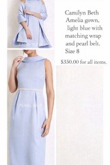 Camilyn Beth Amelia Gown Light Blue Pearl Belt Satin Shawl Sleeveless Size 8