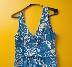 Lilly Pulitzer Blue White Seashell Print V-Neck Sleeveless A-Line Dress Sz Large
