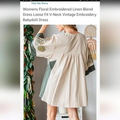 NWT Sunday Up Women&rsquo;s M Embroidered Floral Kimono Babydoll Dress Tan Green Boho