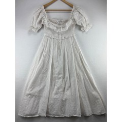 R.Yiposha White Swiss Dot Smocked Midi Dress Womens Medium Puff Slve Cottagecore
