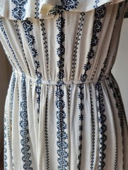 Hem & Thread Off the Shoulder Patterned Midi Dress Cream Blue Boho Size S