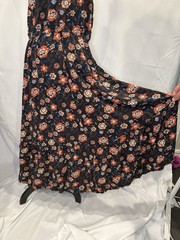 Old Navy Large Navy Blue Floral Halter Neck Cottagecore Maxi Dress Cinched Waist
