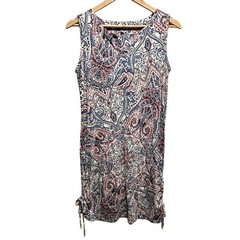 T by Talbots Paisley Shift Activewear Dress Womens M Petite Ruched Side Mini