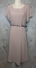 NWT MSRP $99 Sharagano Stretch Dress Short Sleeve Belted Flared Sz 18w Beige