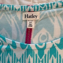 Hatley Teal White Patterned Drop Waist Dress Pink Accent Small