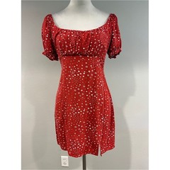 Lottie Moss Red Puff-Sleeve Mini Dress with White Heart Print size small