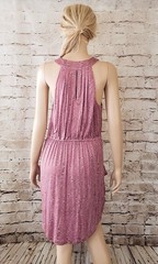 BCBGeneration Draped Pockets Sun Dress Pink Grey Dot Dash Stretch Keyhole Back M