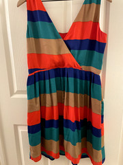 NWT 5/48 Orange Green Blue Tan Stripes Color Block Dress Size Large