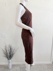 Madden Girl Brown Knit Halter Scoop Neck Open Back Grommet Midi Dress L