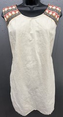 Solitaire Anthropologie Dress S Ivory Cream Cotton Texture Embroider Boho Aztec