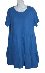 Old Navy Short Slv Tiered Cotton Knee Length Dress Royal Blue Pockets Large-#19
