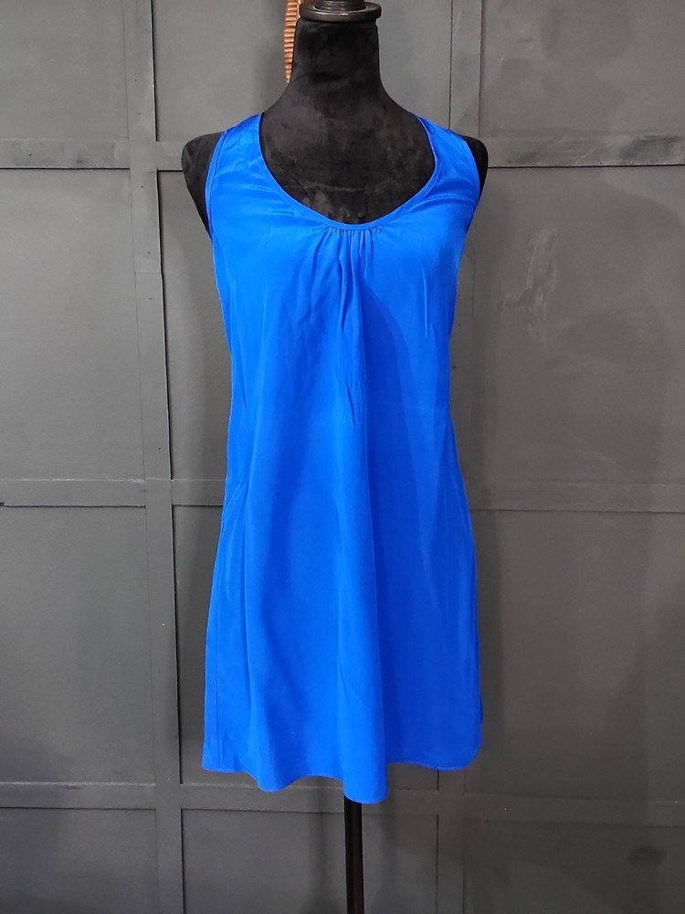 Scoop NYC Dress 100% Silk Electric Blue Sleeveless Small Short Elastic Racerback