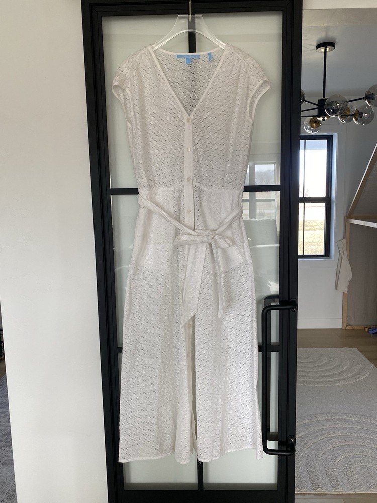 Draper James White Eyelet Button Front Bow A-Line Midi Dress M