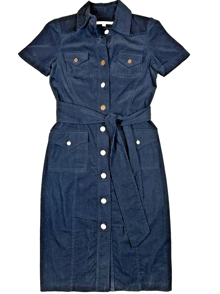 DVF Shirt Dress Classic Preppy Navy Micro Cord Twee Retro Everyday Staple 8