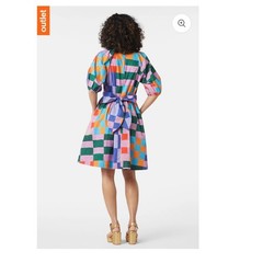 Gorman Patchwork Geometric Organic Cotton Mini Dress Size 18 Puff Sleeve Dress