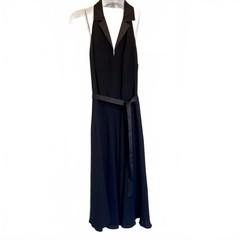 Black backless, midi dress with halter neckline, fit and flare dress