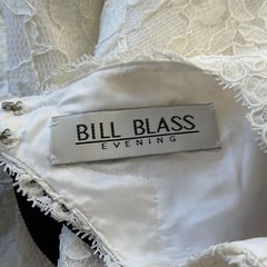 Vintage Bill Blass Evening Dress Womens 10 White Lace Black Bow Open Back 90s